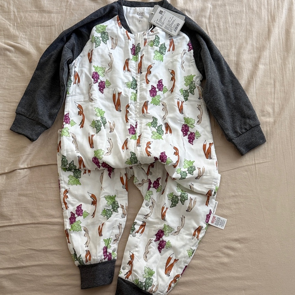 NEST Design Kids Pajamas Sleep Sack - White with Gray, Green, and Purple